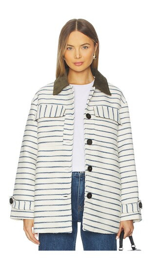 Millie Coat in Ivory Blue Stripe | Revolve Clothing (Global)