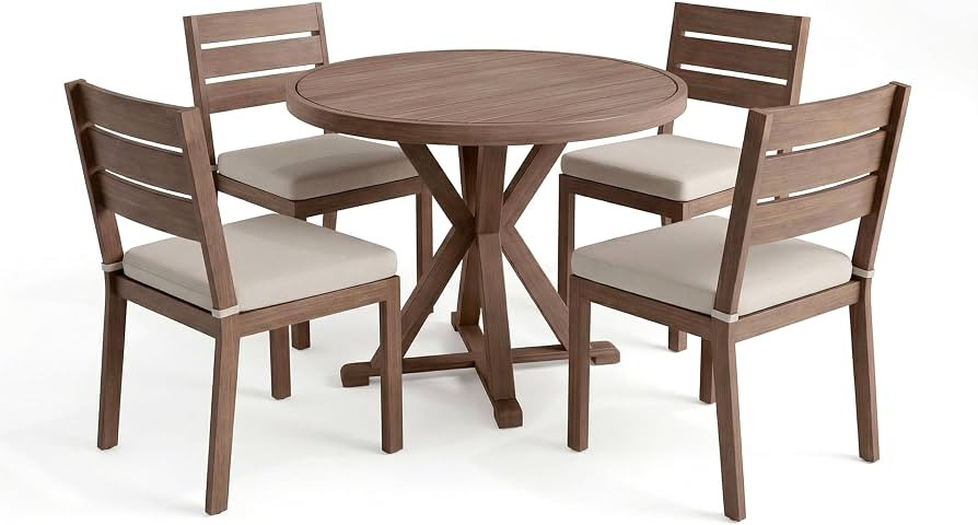 Martha Stewart Bedford 5 Piece Indoor Outdoor Aluminum Patio Set, 36" Round Trestle Base Table, 4... | Amazon (US)