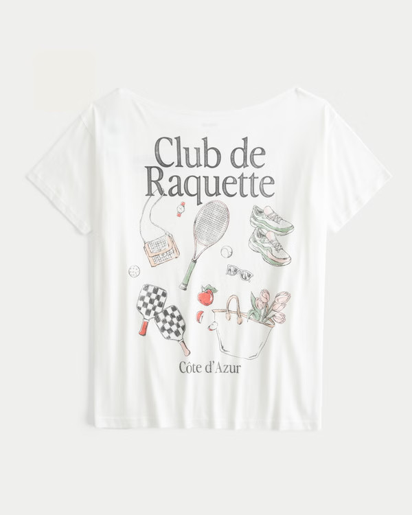 Oversized Off-the-Shoulder Club de Raquette Graphic Tee | Hollister (US)
