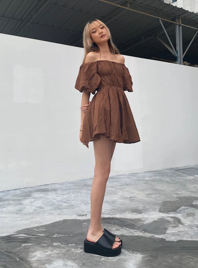 Halton Mini Dress Brown | Princess Polly US
