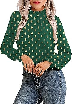 Avanova Women Polka Dot Long Sleeve Blouse Shirts Work Mock Neck Ruffle Top | Amazon (US)