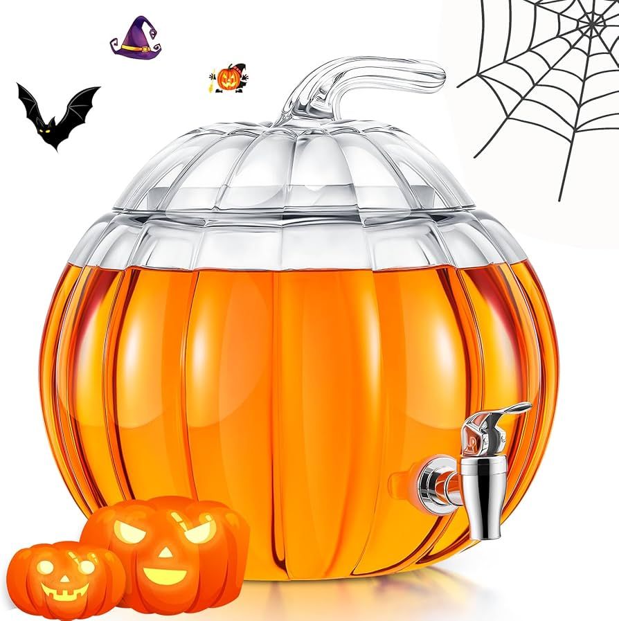 Uiifan Pumpkin 2 Gallon Drink Dispenser Halloween Glass Beverage Dispenser with Spigot Clear Pump... | Amazon (US)