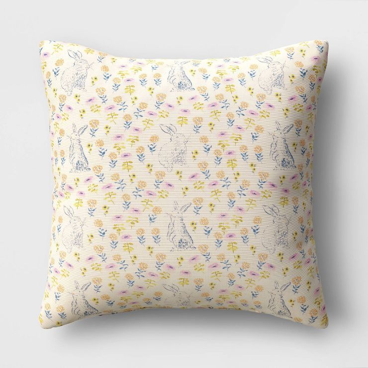 Printed Bunny Floral Easter Square Throw Pillow Light Blue/Rose - Threshold™ | Target
