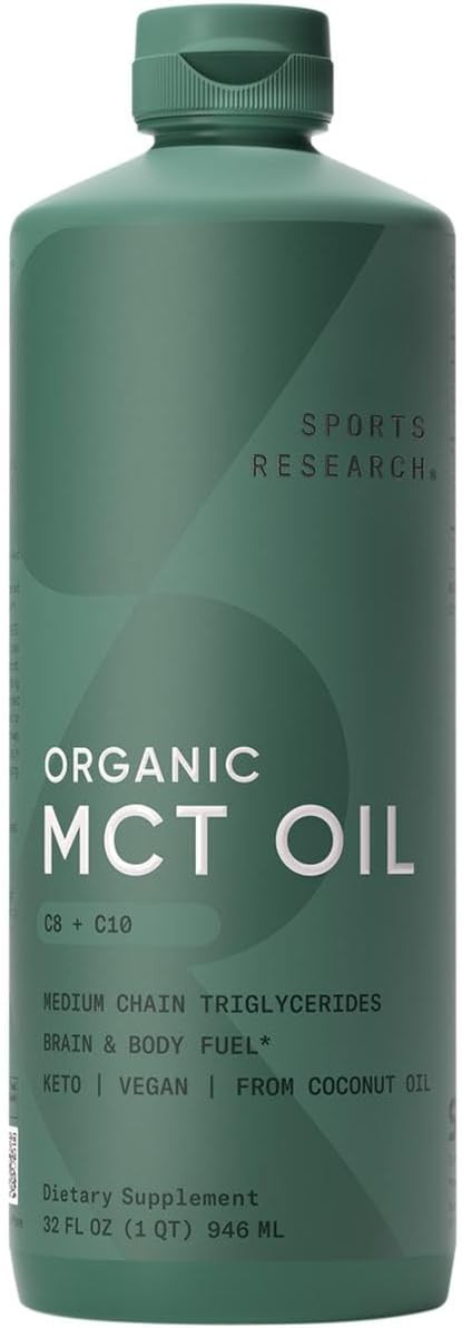 Sports Research Organic MCT Oil - Keto & Vegan MCTs C8, C10 from Coconuts - Fatty Acid Brain & Bo... | Amazon (US)