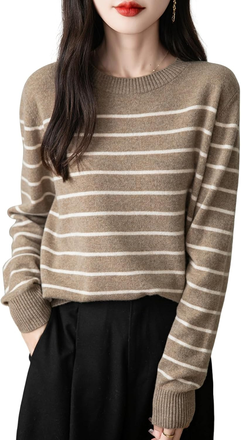 Chanyarn Women's 100% Merino Wool Sweater 2025 Fall Winter Crew Neck Striped Long Sleeve Warm Soft Knit Sweater | Amazon (US)