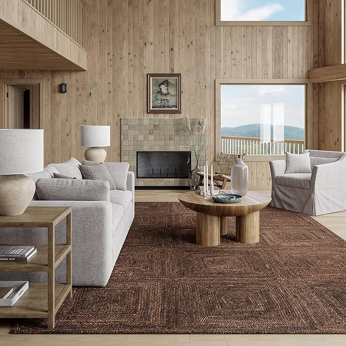 Rugs USA Juniper Tiled Jute Area Rug, 6x9, Dark Brown | Amazon (US)