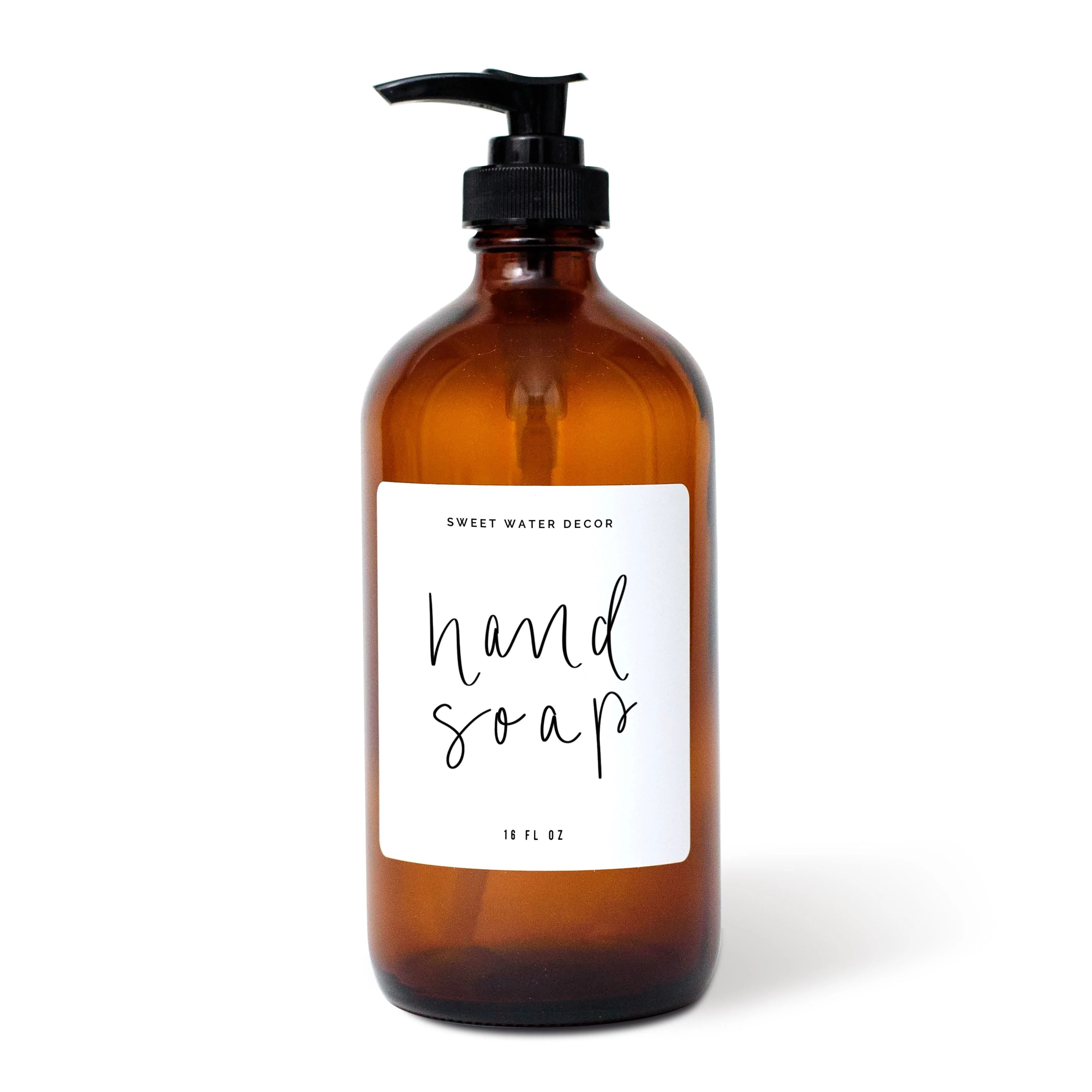 16oz Amber Glass Hand Soap Dispenser - White Label | Sweet Water Decor, LLC