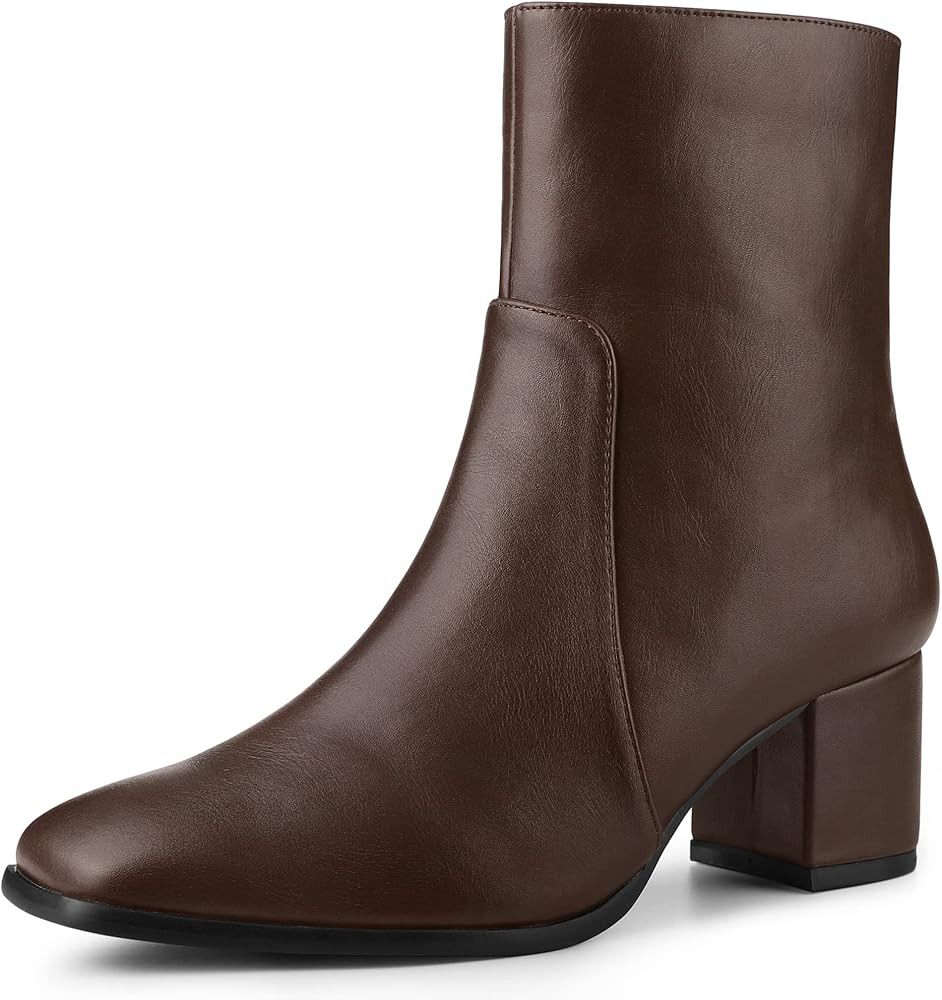 Allegra K Women's Square Toe Side Zip Block Heel Ankle Boots | Amazon (US)