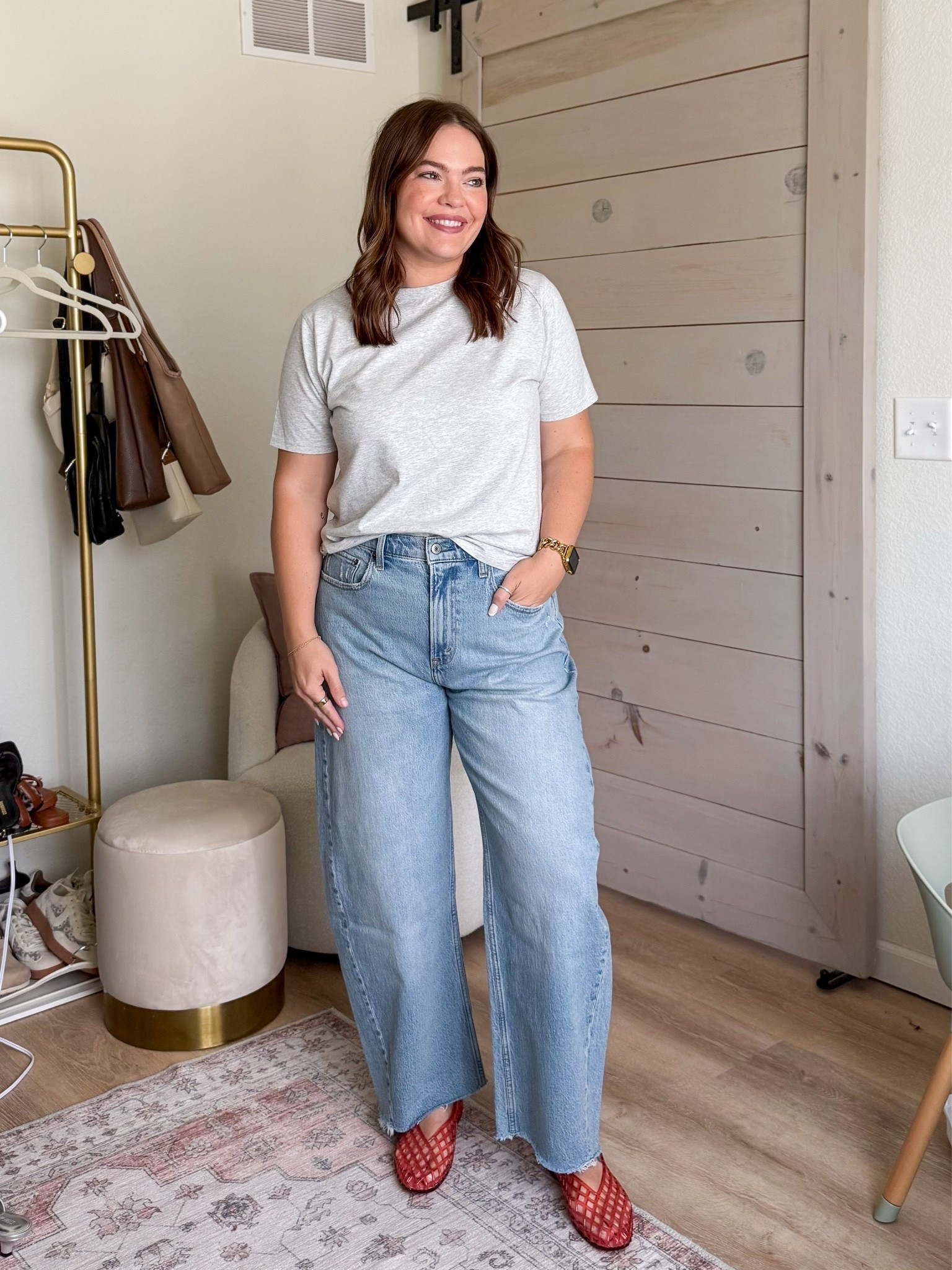 High rise barrel jeans in size 31 // use code DENIMAF for an additional 15% off their sale / tee is size medium

#LTKmomlife #LTKSaleAlert #LTKMidsize