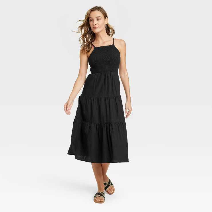 Women's Sleeveless Smocked Linen Midi Sundress - Universal Thread™ | Target