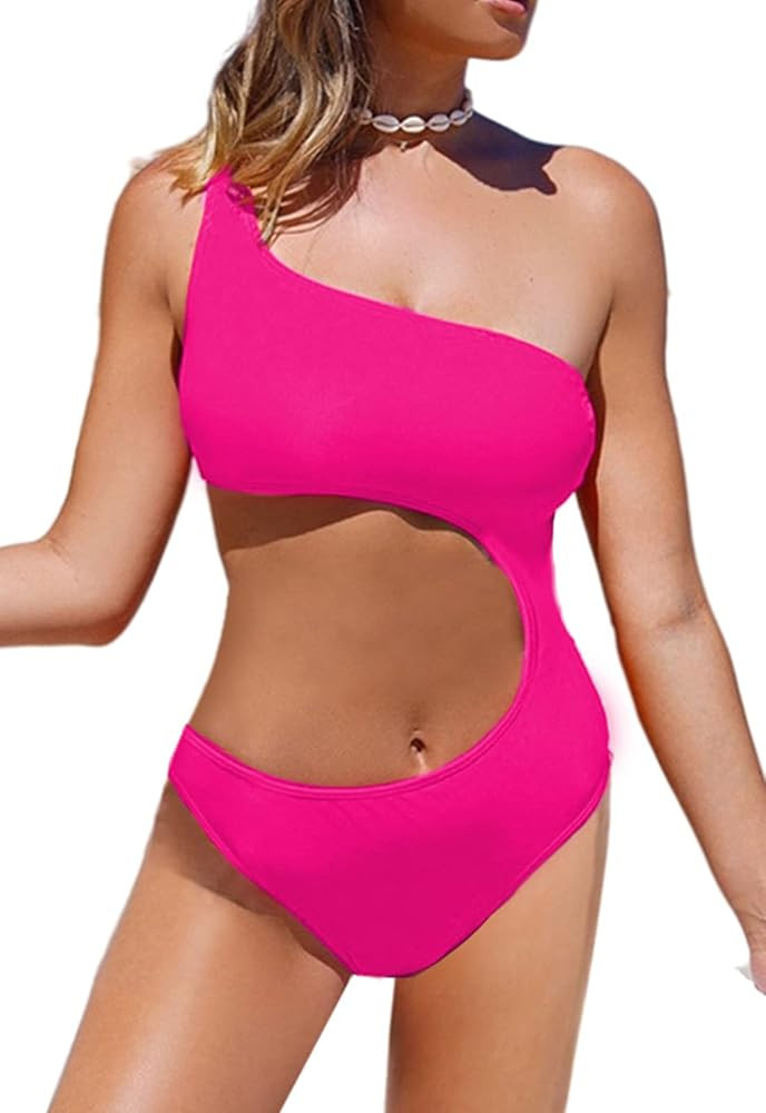 REKITA One Shoulder Swimsuits for Women Tie Waist Cutout One Piece Bikini | Amazon (US)