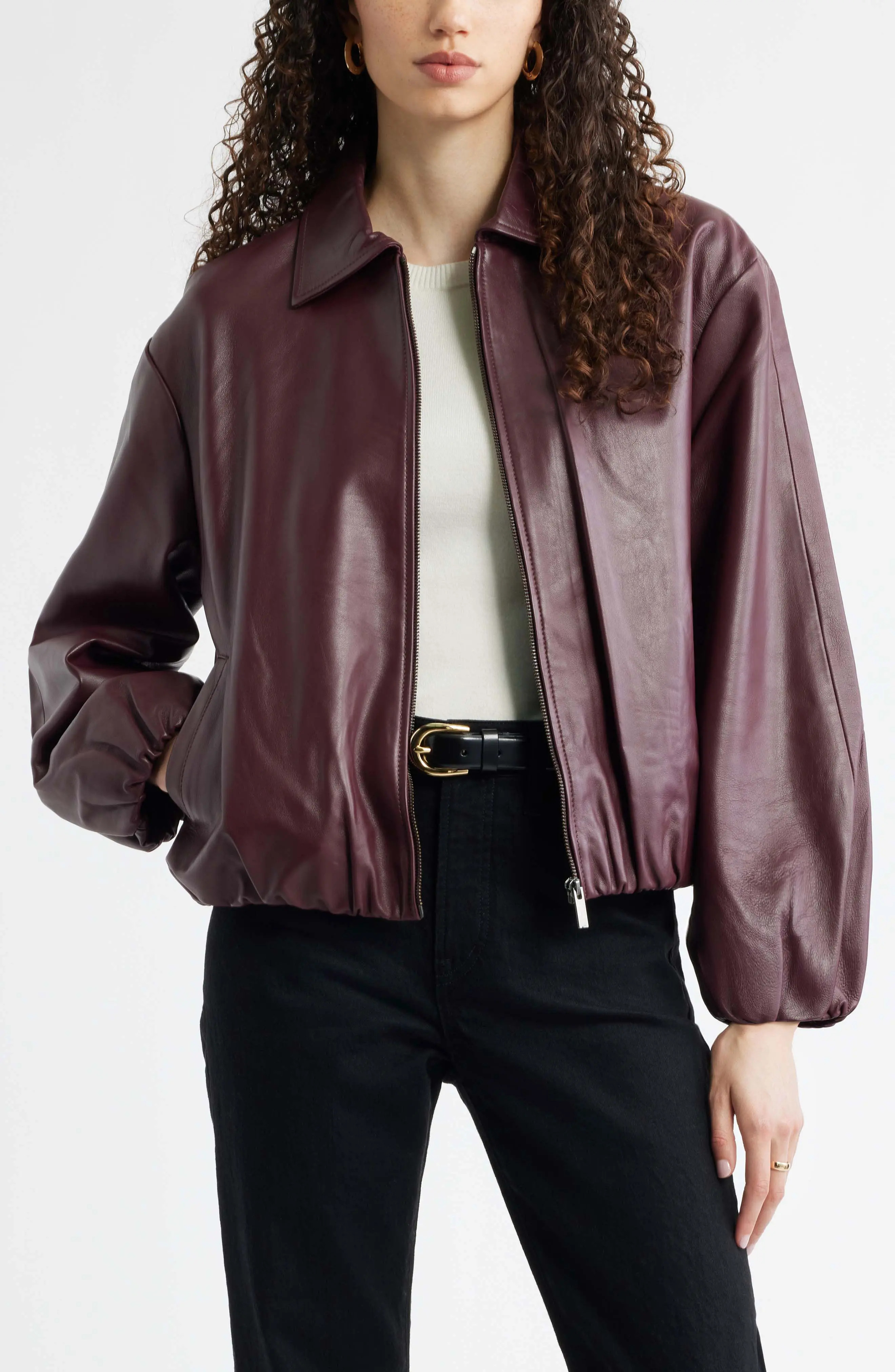 Bubble Hem Leather Jacket (Women) | Nordstrom | Nordstrom