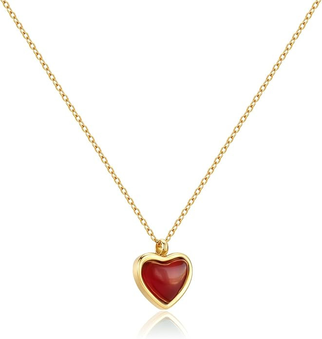 Joxevyia Carnelian Crystal Heart Necklace Raw Stone Healing Crystals Dainty Heart Gemstone Gold P... | Amazon (US)