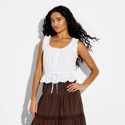 Women's Eyelet Button-Front Tank Top - Wild Fable™ White L | Target