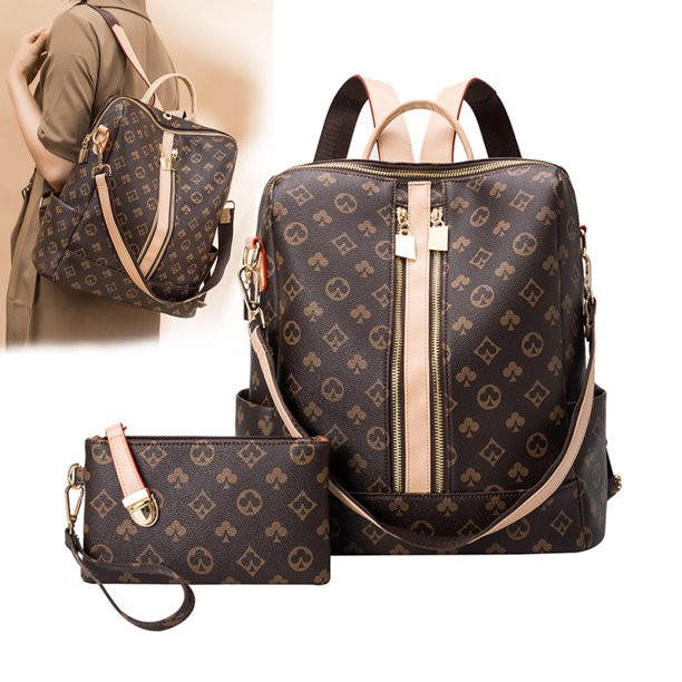 Sexy Dance 2Pcs Women School Backpack Purse Checkered Shoulder Handbag Chic Tote Work Bag Anti-Th... | Walmart (US)