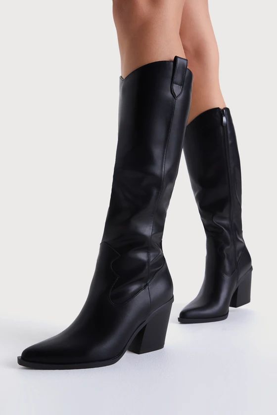 Rauland Black Pointed-Toe Knee-High Western Boots | Lulus