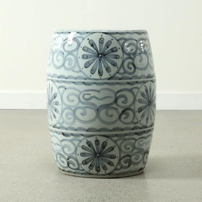 Approx. 17" High Soft Sky Blue Hand-Glazed Ceramic Garden Stool with Flower Motif | Amazon (US)