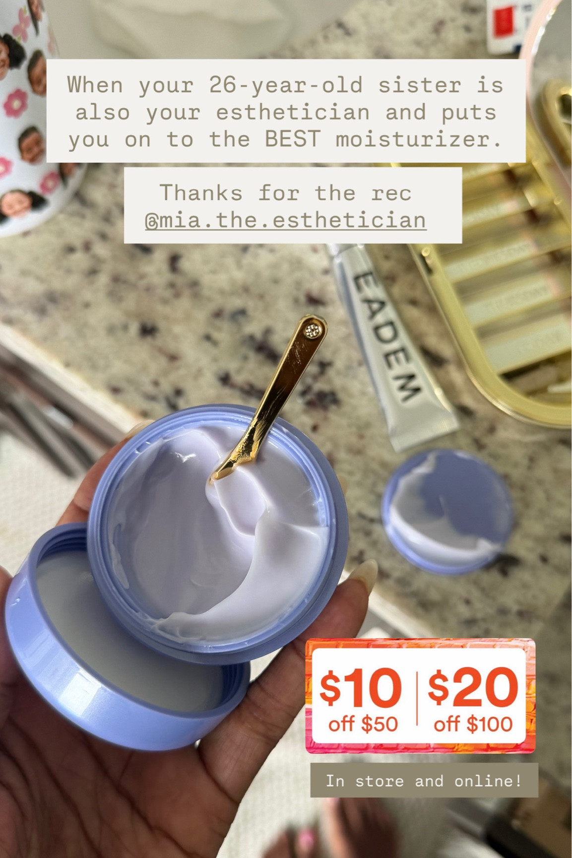 When your 26-year-old sister is also your esthetician and puts you on to the BEST moisturizer.

Thanks for the rec @mia.the.esthetician 