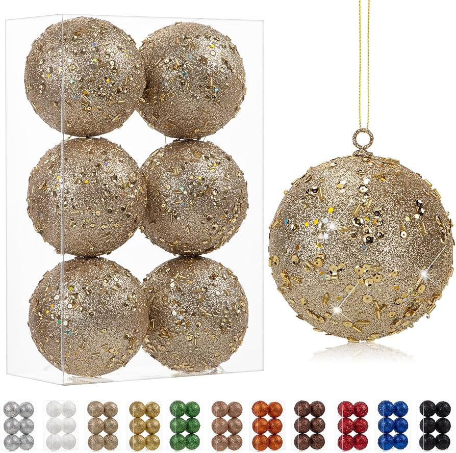 4" Large Christmas Balls Ornaments 6 Pcs Shatterproof Big Champagne Christmas Ornaments for Tree ... | Amazon (US)