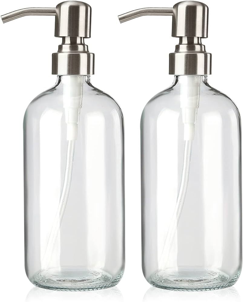 AmazerBath Soap Dispenser, 2 Pack Glass Soap Dispenser with Pump Stainless Steel, 17Oz Hand Soap ... | Amazon (US)