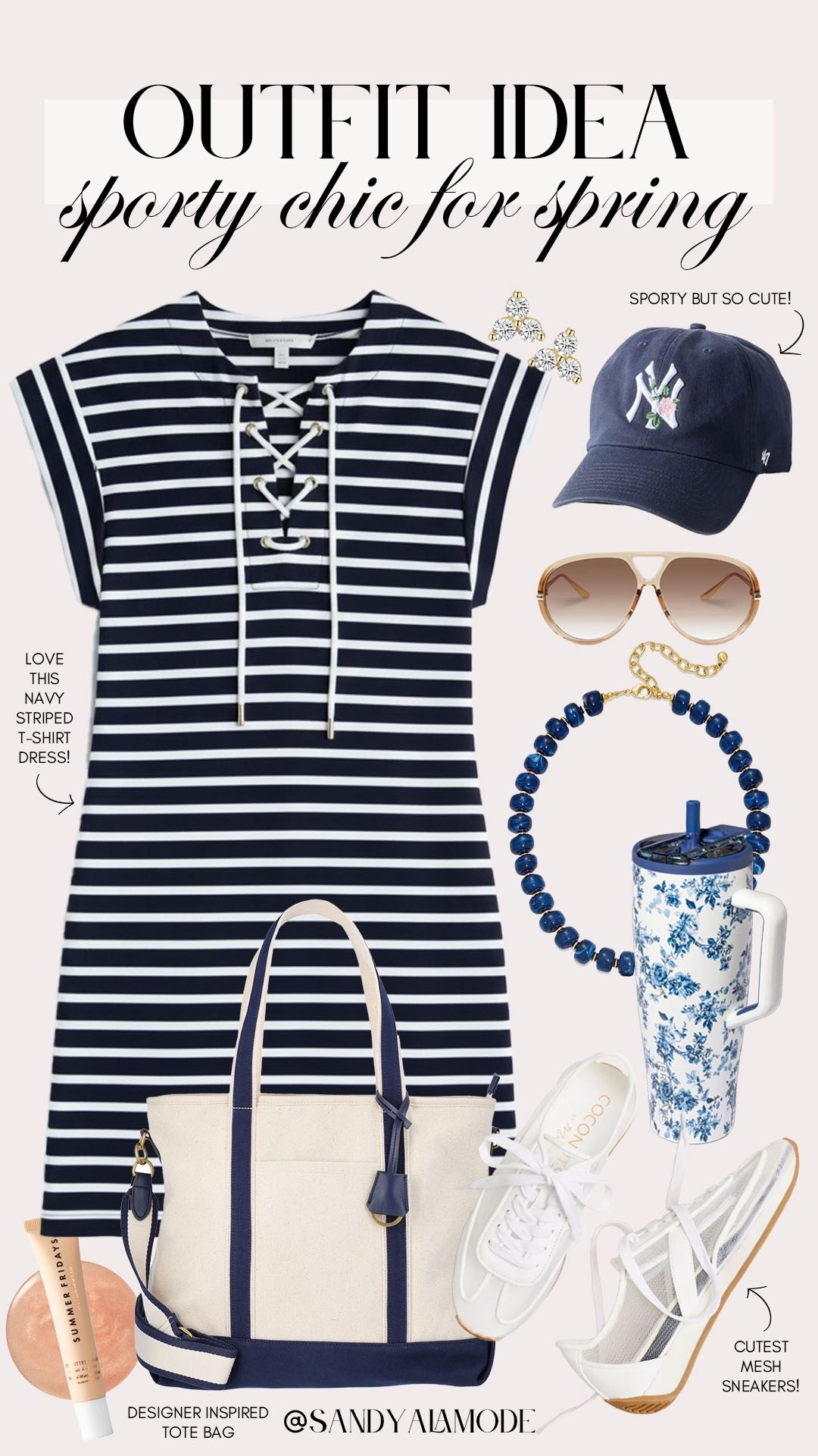 Sporty chic spring outfit idea. Walmart fashion. Walmart new arrivals. Walmart spring dress. Nautical striped dress. Navy striped tshirt dress. NYY baseball cap. Walmart designer inspired canvas tote. Brumate amalfi collection tumbler. White mesh sneakers. Sporty chic OOTD. 

#LTKSaleAlert #LTKSeasonal #LTKootd