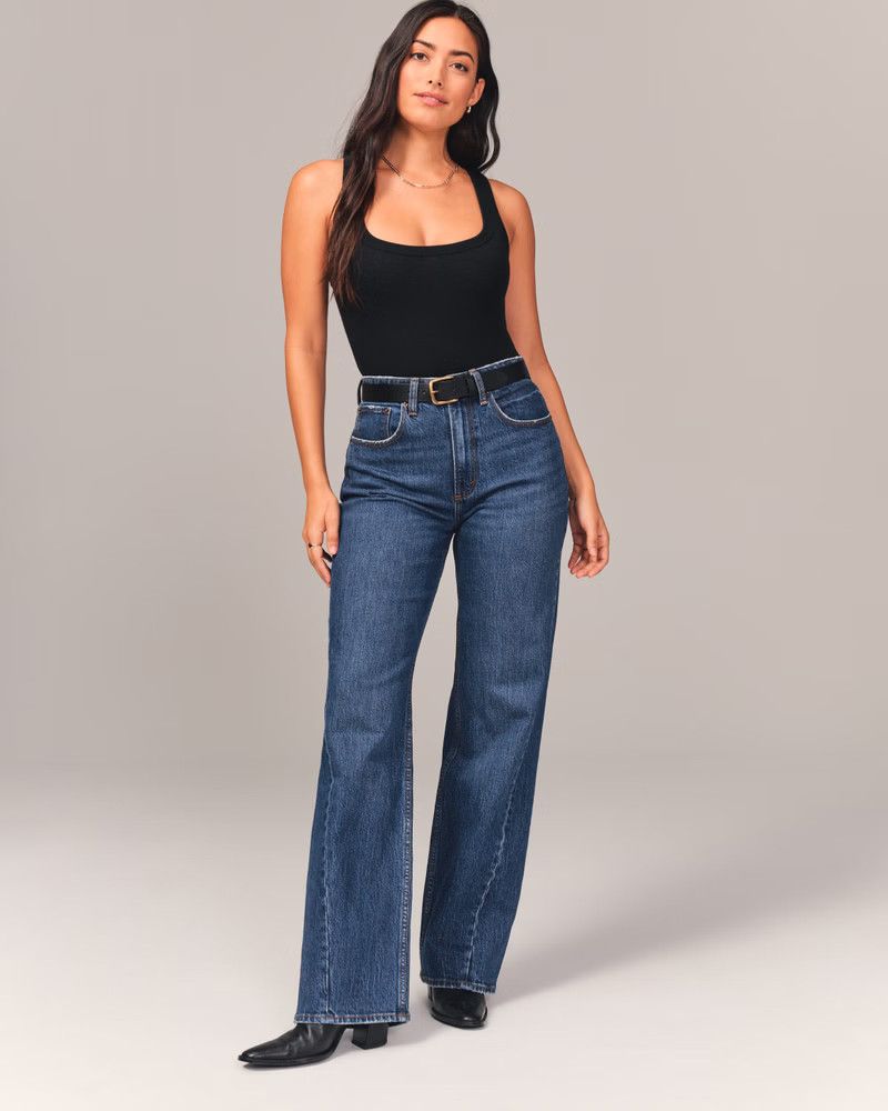 Curve Love High Rise 90s Relaxed Jean Blue Jeans Outfit Work Pants Blue Pants Fall Outfits 2022 | Abercrombie & Fitch (US)