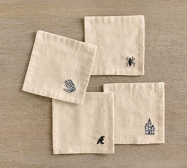 Halloween Icon Embroidered Cocktail Napkins - Mixed Set of 4 | Pottery Barn (US)