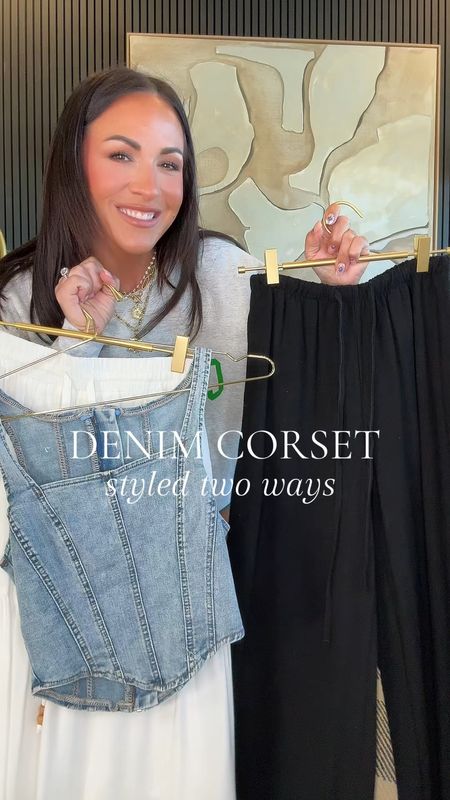Denim corset top styled two ways! 

Wearing an XS in top and black pants and a small in skirt. 

I’m 5’2, 130 lbs, 34 DD, 25 in waist. 

Both outfits will be saved in my storefront under May Finds!

#affiliate #petitefashion #fashionover40 #fashioninspo

#LTKFindsUnder100 #LTKStyleTip #LTKOver40