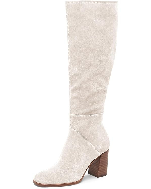 Coutgo Womens Knee High Boots Square Toe Chunky Block Heel Side Zipper Faux Suede Long Boots Fall... | Amazon (US)