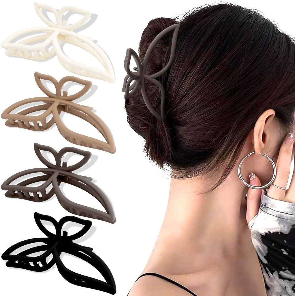 AHONEY Hair Clip, 4Pcs Butterfly Claw Clips, Non Slip Cute Hair Clips for Women Girls, Matte Hair... | Amazon (US)