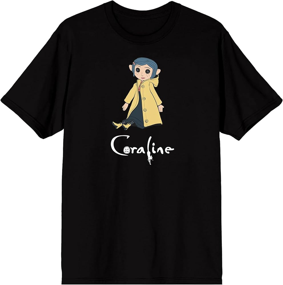 Bioworld Coraline Doll Logo Adult Black Crew Neck Short Sleeve T-Shirt | Amazon (US)