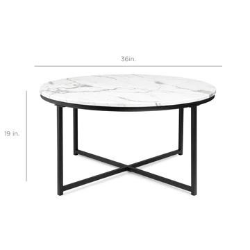 Round Coffee Table w/ Faux Marble Top, Metal Frame - 36in | Best Choice Products 