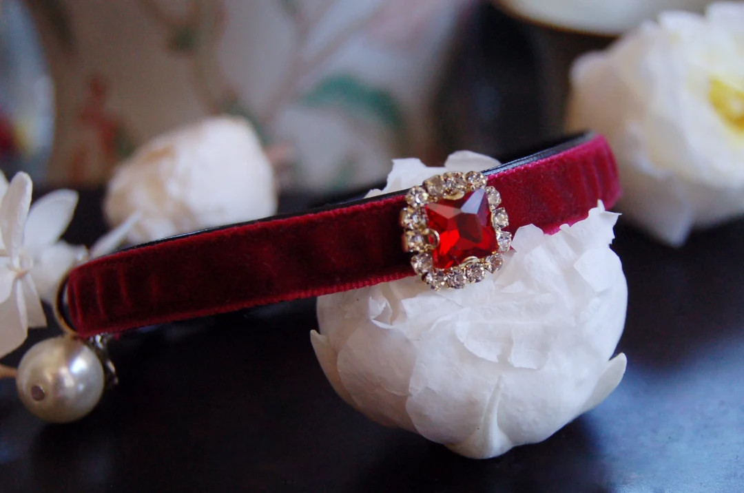 Burgundy Breakaway Cat Collar.wine Rhinestone Cat Collar,dark Red Velvet Tea Cup Dog Collar.ycoll... | Etsy (US)