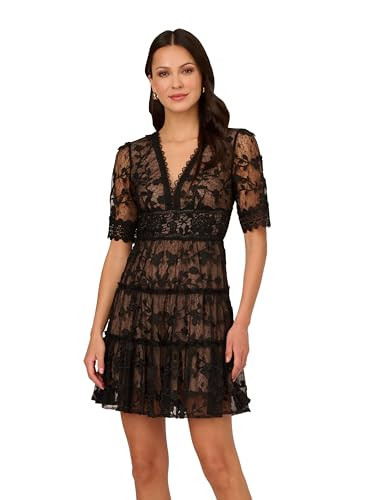 Adrianna Papell Women's Lace Embroidery Dress, Black/Nude, 10 | Amazon (US)