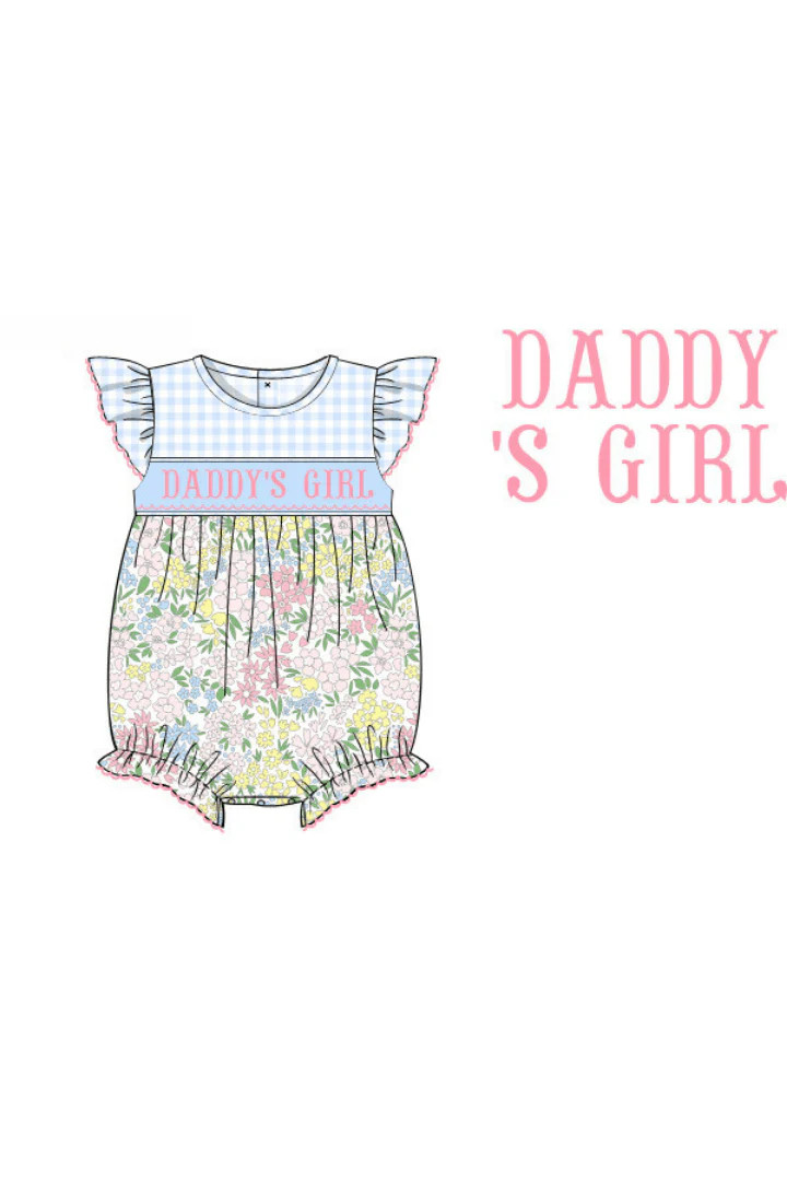 Pre-Order Smocked Daddy's Girl Floral/Gingham Knit Bubble | The Smocked Flamingo