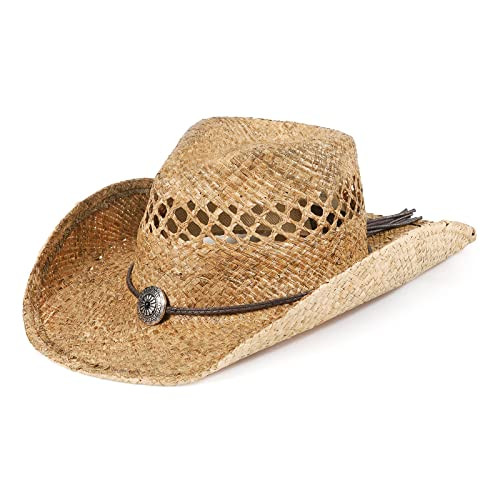 MIX BROWN Straw Cowboy Hats - Women's Western Cowgirl Hat - Sun Protection - One Size - Flowerbutton Color | Amazon (US)