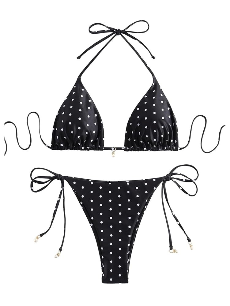 SOLY HUX Women's Polka Dots Print Bathing Suit Halter Triangle Tie Side Bikini Sets Two Piece Swi... | Amazon (US)