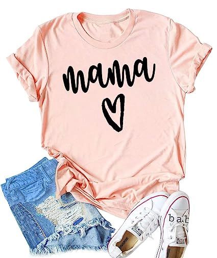 KIDDAD Women's Mama Heart Graphic Mom Letter Printed T-Shirt Funny O-Neck Summer Short Sleeve Top... | Amazon (US)