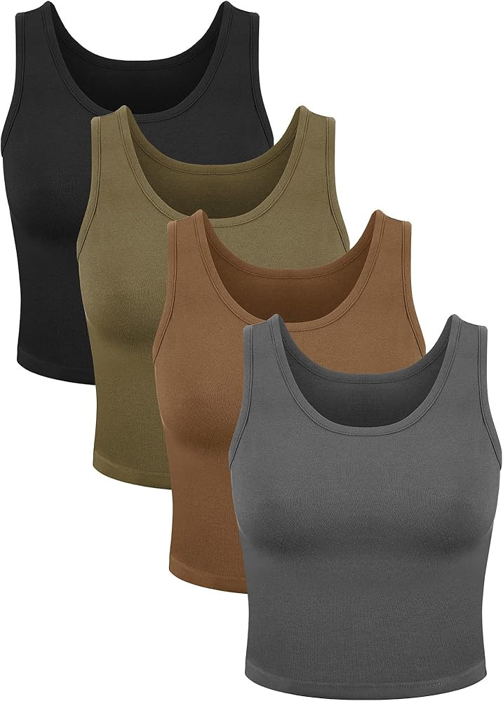 4 Pieces Women Basic Crop Tank Top Short Sleeveless Sports Crop Top | Amazon (US)