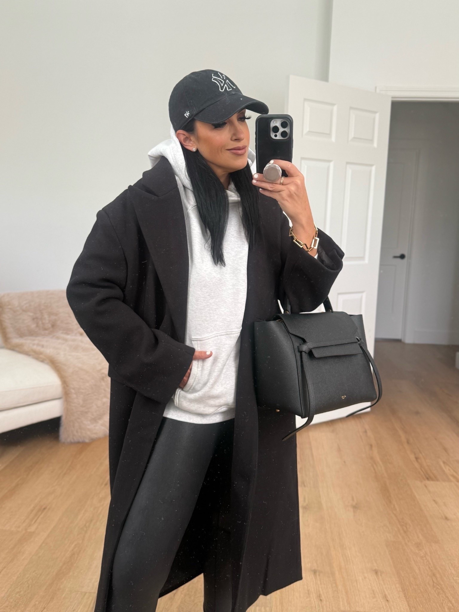 Scoop Women's and Women's Plus Oversized Faux Wool Coat wearing size small.  Under $50