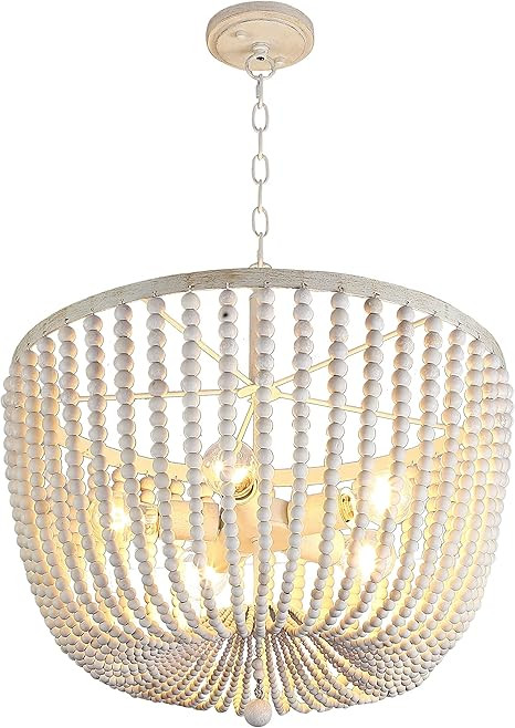 Doraimi Lighting 5 Light 21 Inch Pendant Light Nature Wood Beaded Chandelier White Finish,Boho Se... | Amazon (US)