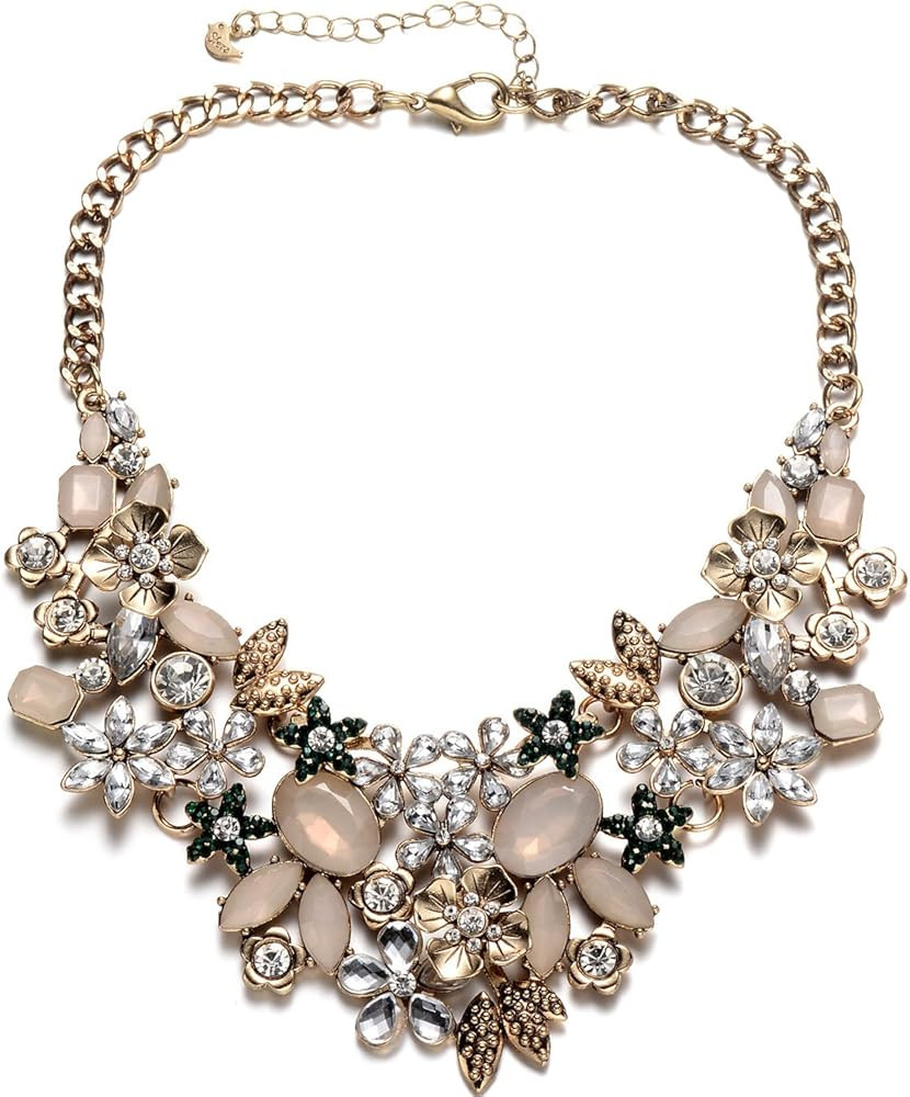 Fsmiling Floral Collar Statement Necklace Women Chunky Necklace Costume Bib Necklaces Antique Gold | Amazon (US)
