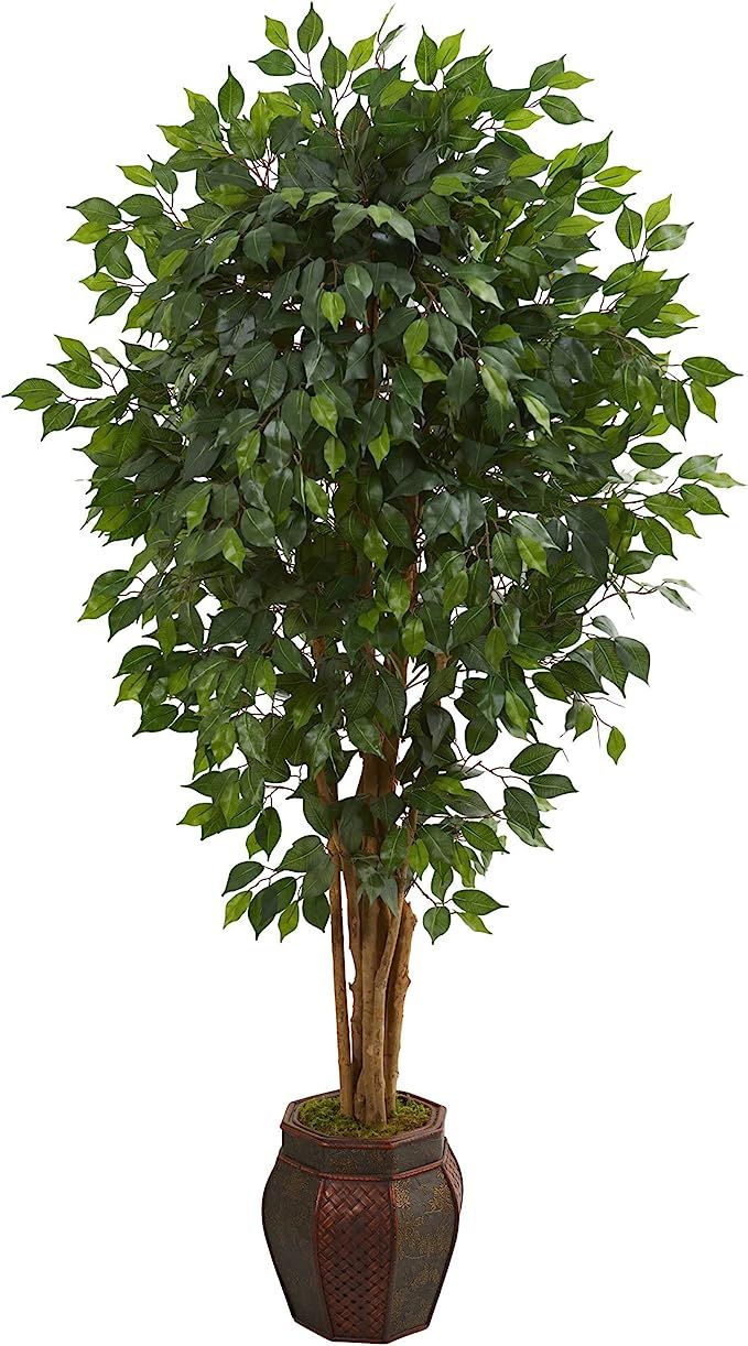 Nearly Natural 6’ Ficus Tree in Decorative Planter Artificial Plant, Green | Amazon (US)