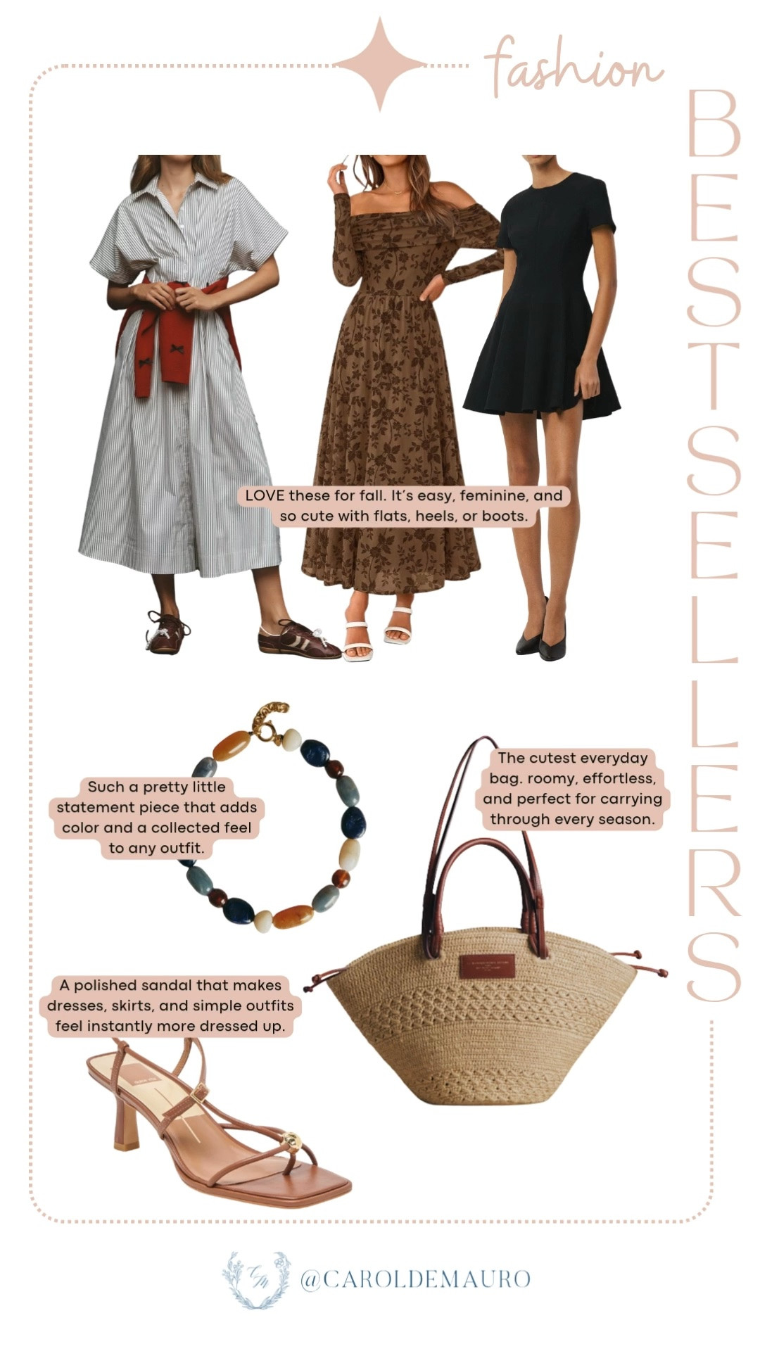 These are the products you all keep buying and I get it! From the prettiest floral midi to a statement bracelet, they're such easy pieces to dress up or down for fall.

fashion bestsellers, follower favorites, fall dresses, midi dress, straw tote bag, strappy sandals, everyday bag, fall fashion favorites

#LTKootd #LTKU