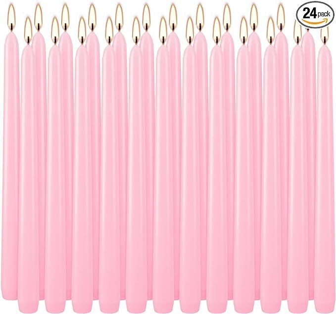24 Pack Unscented Pink Taper Candle, 10 Inch Tall Candles Stick, Dripless Taper Candle with 8 Hou... | Amazon (US)