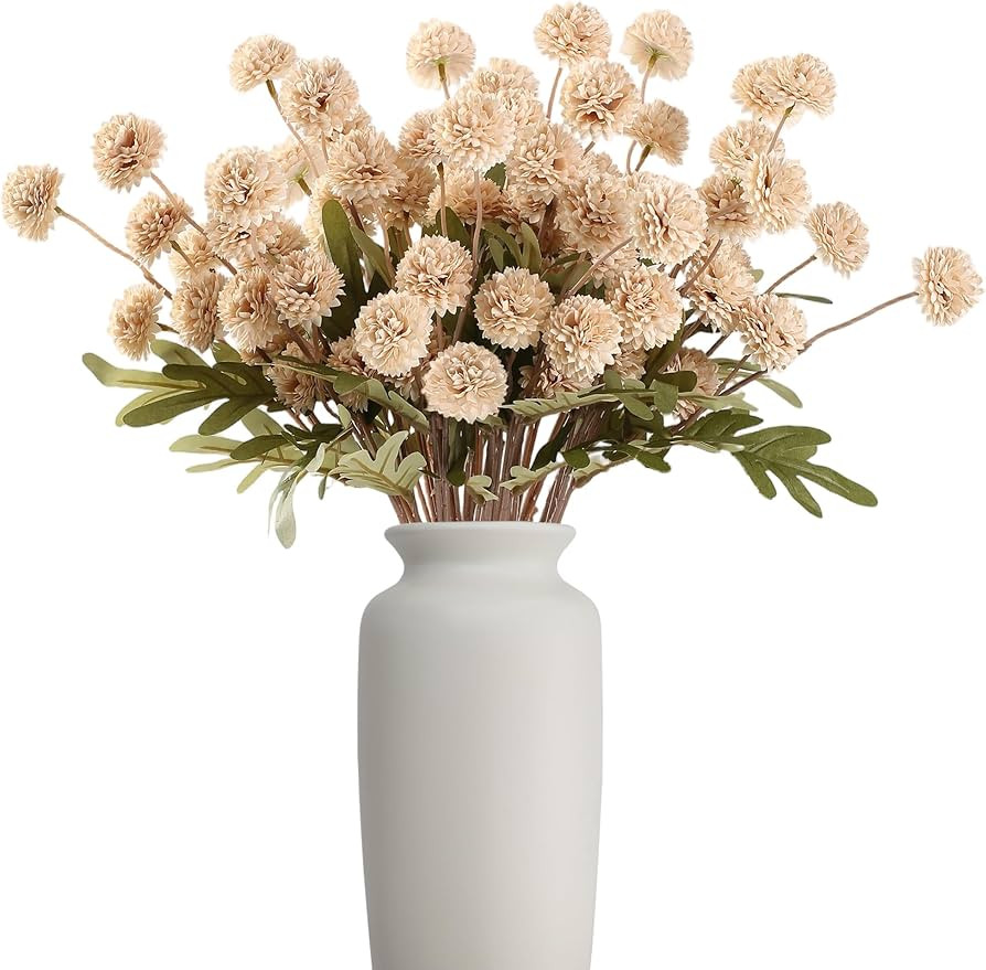 HNVNER Beige Fake Flowers Long Stem 10PCS, Artificial Flowers Silk Mini Chrysanthemums for Vase, ... | Amazon (US)
