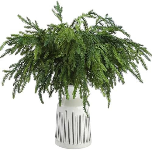 Jutom Christmas Norfolk Pine Branches, Artificial Norfolk Branch Faux Plants Greenery Stem Pine P... | Amazon (US)