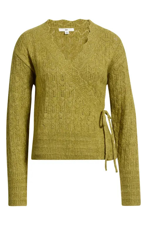 BP. Pointelle Wrap Sweater in Olive Eyes at Nordstrom, Size X-Small | Nordstrom
