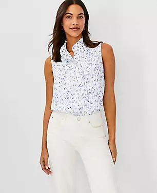 Floral Ruffle Pintucked Popover Shell | Ann Taylor (US)