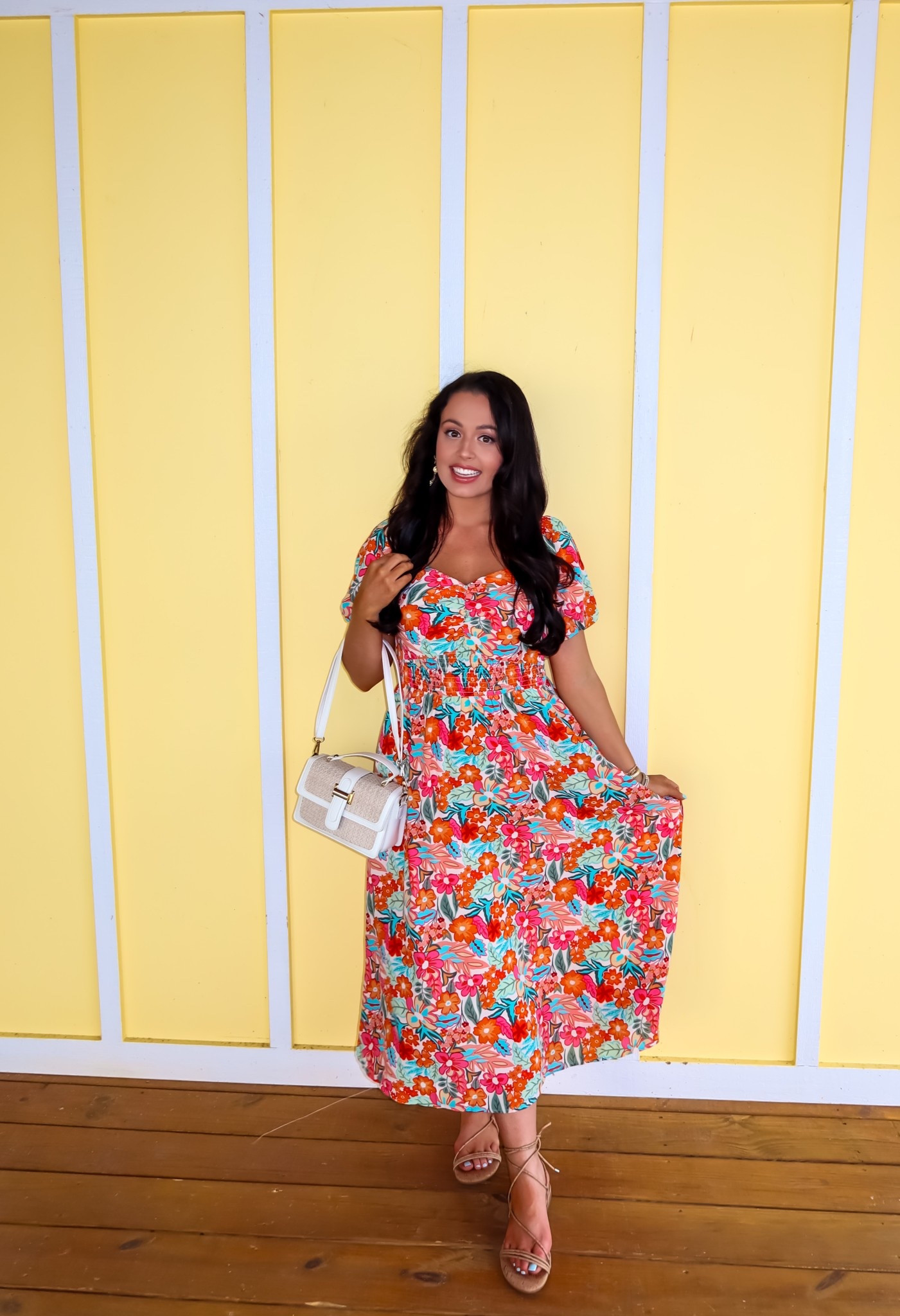 Under $35 Amazon floral maxi dress (small, 5+ colors), under $22 Amazon lace up sandal (tts), under $30 rattan purse — perfect for spring bridal or baby showers! #founditonamazon 

#LTKBump #LTKSaleAlert #LTKFindsUnder50